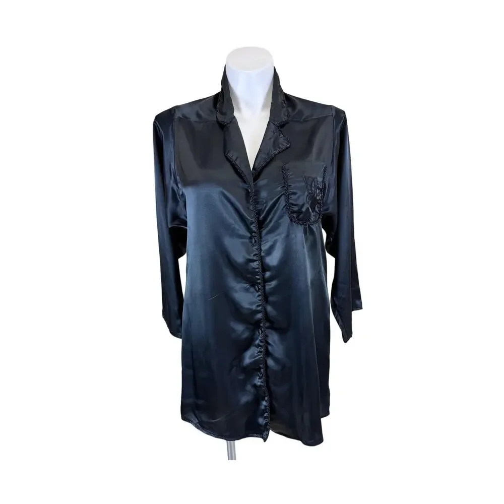 Vintage Valentino Intimo Black Satin Sleep Shirt